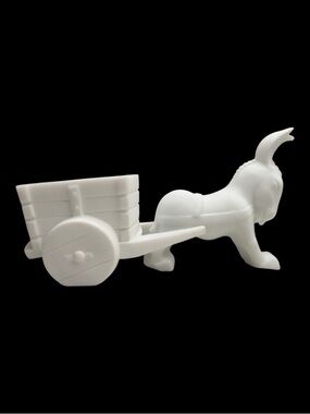 Vintage Fenton White Satin Donkey With Cart RARE